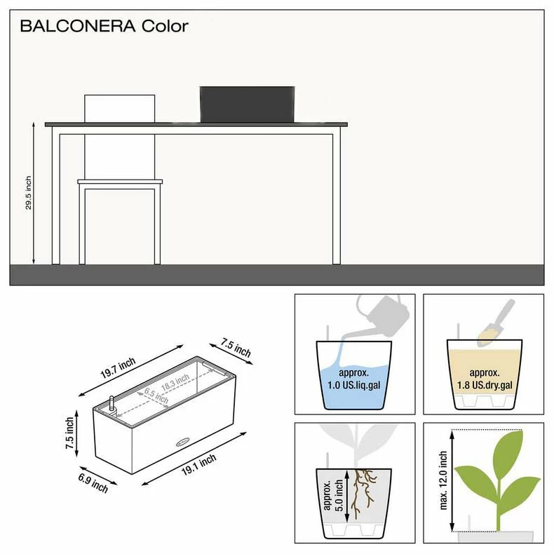Lechuza Balconera Color 50 Planter - White 5 Lechuza Balconera Color 50 Planter - White