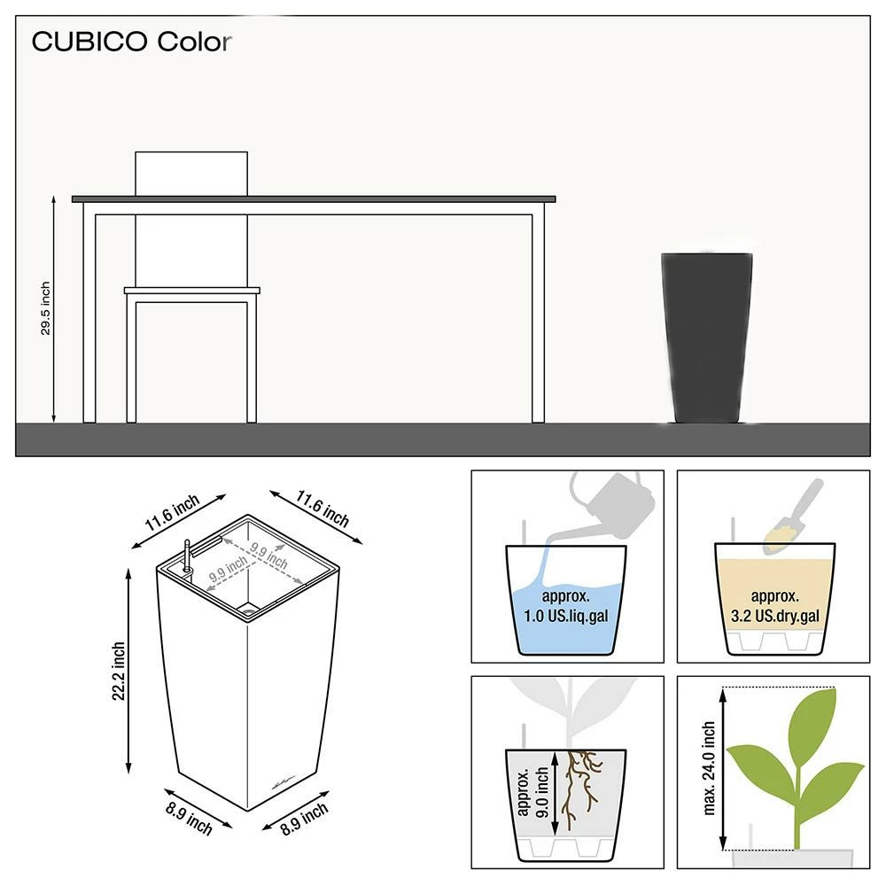 Lechuza Cubico Color 30 (12" D) Planter - Slate Floor Planters 5 Lechuza Cubico Color 30 (12" D) Planter - Slate Floor Planters